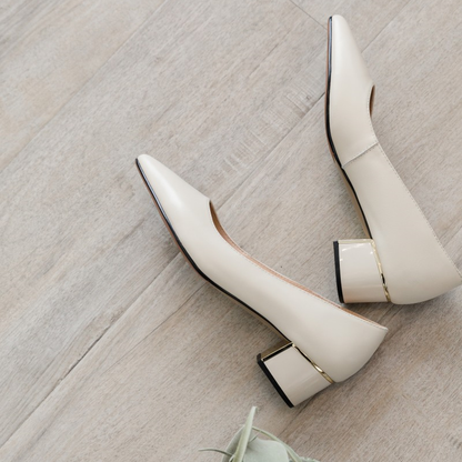 Off-White Pointed Toe Block Heel Pumps #001003